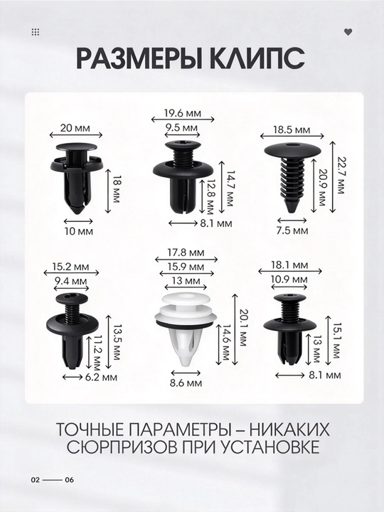 Набор из 100 пластиковых автомобильных крепёжных клипс