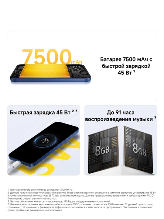 Смартфон POCO C95 Pro, аккумулятор 7500 мА·ч, зарядка 45 Вт и стекло Gorilla Glass 7i