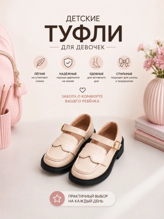 Детские лаковые туфли с ремешком - 