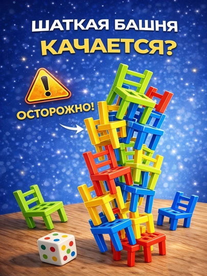 Детский стульчик на четырёх ножках, настольная игра «Башня из стульев», 18 стульчиков