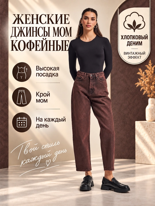 Джинсы мом кофейные - 