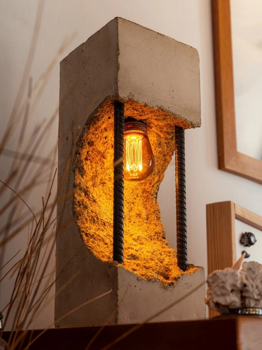 Loft uslubidagi dizaynerlik stol lampasi, qo'lda yasalgan beton chiroq, 530 mm