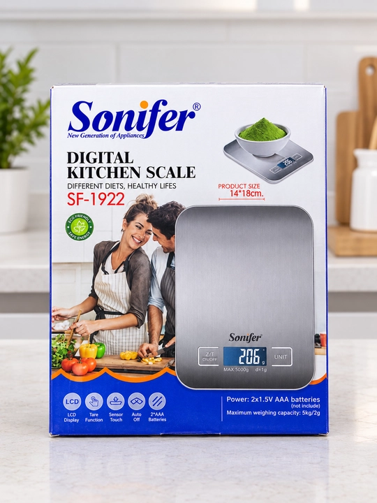 Sonifer SF-1922 Elektron oshxona tarozisi, 5 kg, 2 g aniqlikda, LCD displey - 