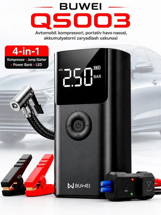 BUWEI QS003 mini kompressor, akkumulyatorlar uchun zaryadlovchi qurilma, booster - 