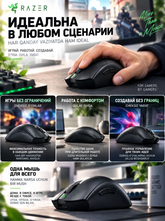 Игровая мышь Razer Basilisk V3 USB-A RGB Black, 26000 DPI, проводная, с гарантией