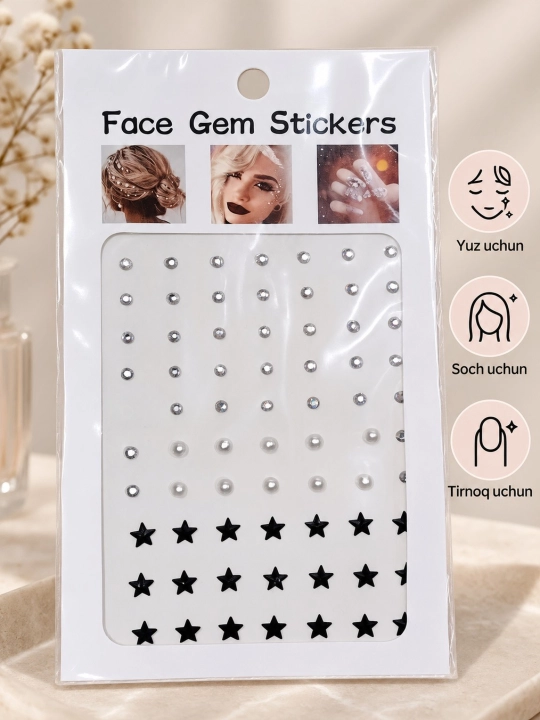 Yuz, soch va tirnoq uchun dekorativ toshchalar, Face Gem Stickers - 