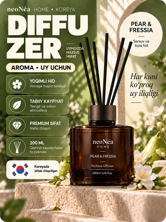 Uy, avto va ofislar uchun havo xushbo'ylagichi diffuzor "neoNea", Koreya 200ml - 