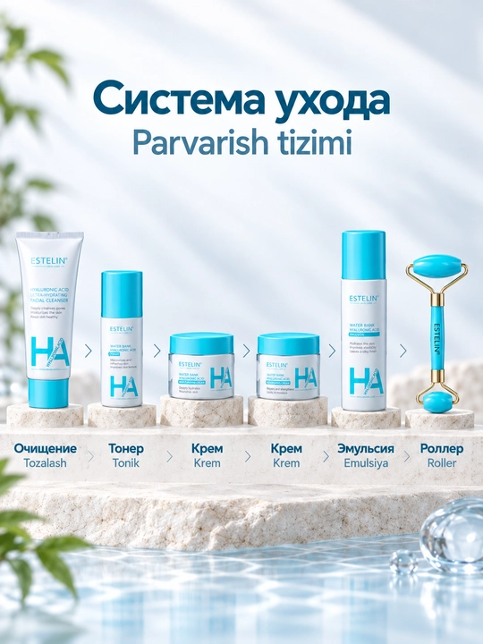 Набор косметики для ухода за лицом Estelin, 5 средств и массажный роллер