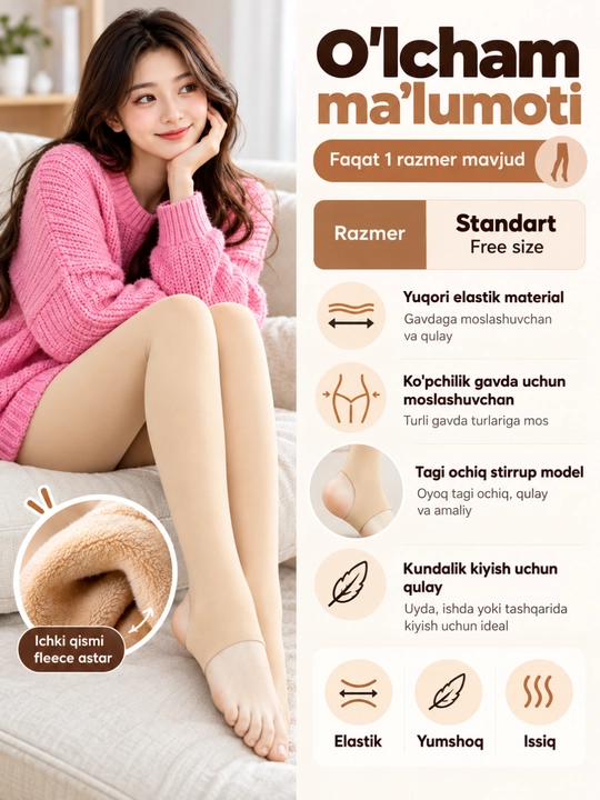 Ayollar uchun issiq kolgotka, fleece astarli, kuz-qish uchun