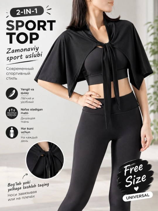 Ayollar uchun sport top,2ta1 da,yubka bolero,yoga,fitnes raqs va kundalik kiyim, Free Size