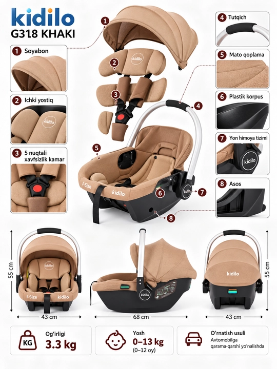 Bolalar uchun avtomobil o'rindig'i KIDILO G312/ G313/ G318/ LB221