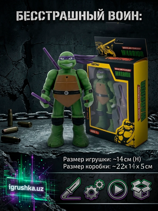 Ninja Warrior figurasi 14 sm, harakatlanuvchi bo'g'imlar, qurol bilan, 3+ - 