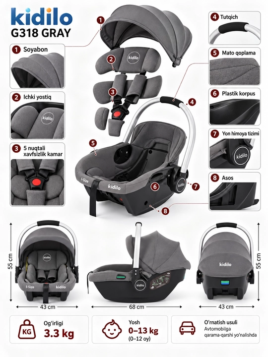 Bolalar uchun avtomobil o'rindig'i KIDILO G312/ G313/ G318/ LB221