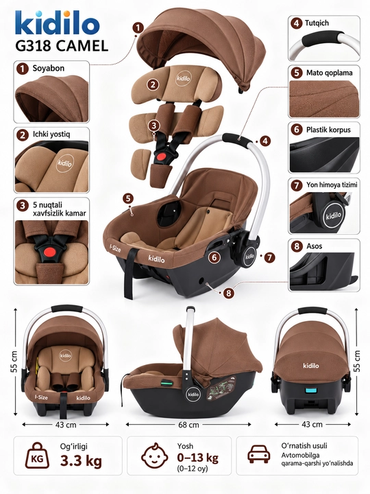 Bolalar uchun avtomobil o'rindig'i KIDILO G312/ G313/ G318/ LB221