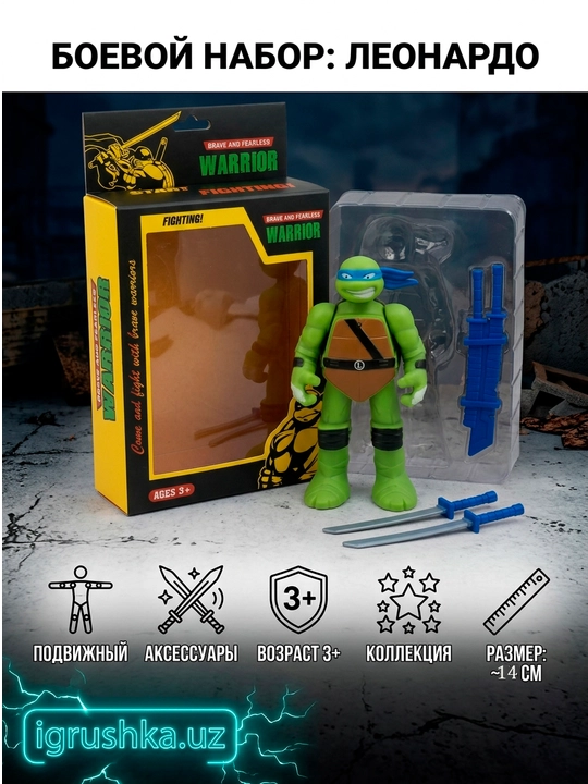 Ninja Warrior figurasi 14 sm, harakatlanuvchi bo'g'imlar, qurol bilan, 3+