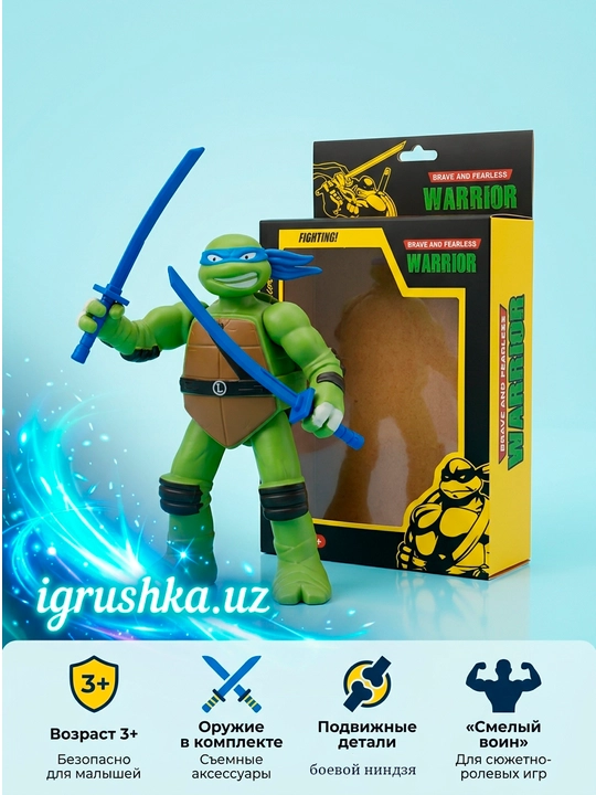 Ninja Warrior figurasi 14 sm, harakatlanuvchi bo'g'imlar, qurol bilan, 3+