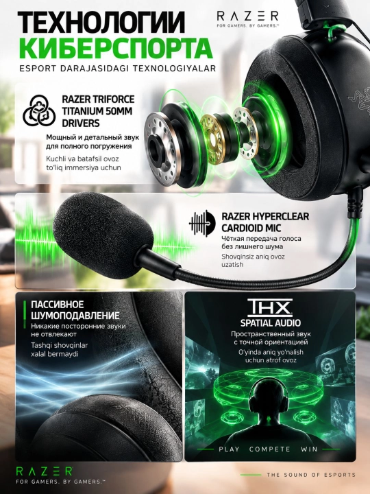 Игровая гарнитура Razer BlackShark V2 X Black, TriForce 50мм, 7.1, 3.5 мм, с гарантией