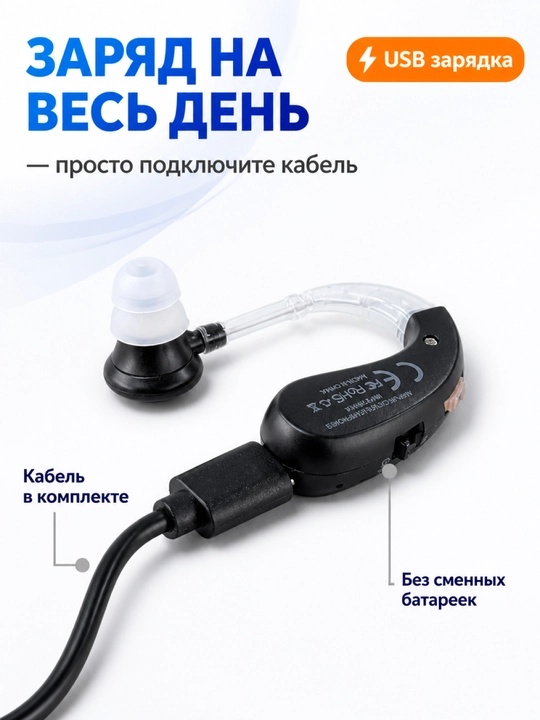 Yuqori sifatli eshitish apparati, USB-zaryadli, komplekt bilan ZT-01