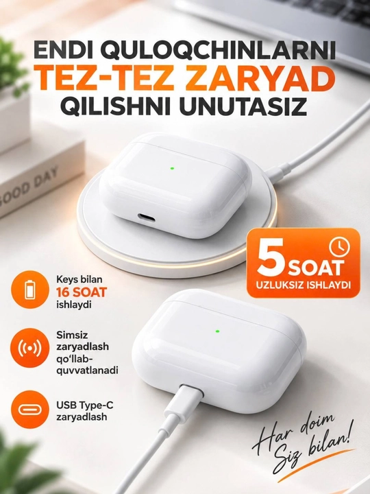 IPhone va Android uchun simsiz Pods TESCO 3  quloqchinlari, sovg‘a sifatida g‘ilof