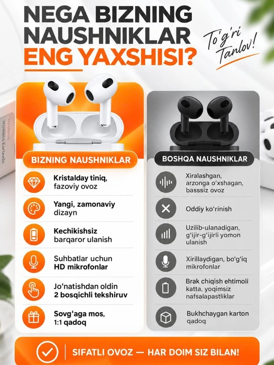 IPhone va Android uchun simsiz Pods TESCO 3  quloqchinlari, sovg‘a sifatida g‘ilof