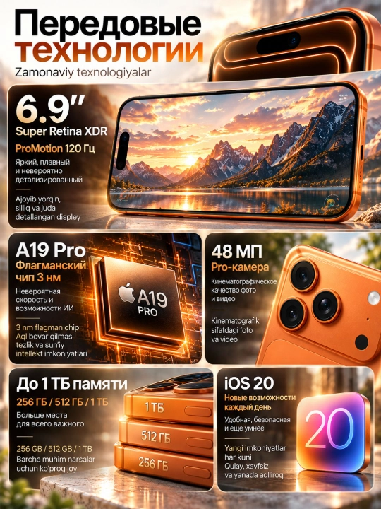Smartfon Apple iPhone 17 Pro Max 256GB / 512GB / 1TB Cosmic Orange, e-SIM, kafolatli