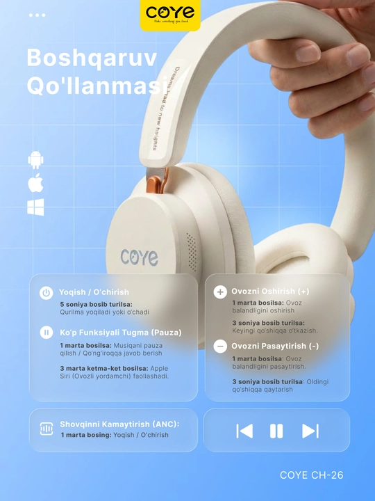 Simsiz quloqchin, ANC Bluetooth quloqchinlar, 38 soat ishlash vaqti, premium naushnik