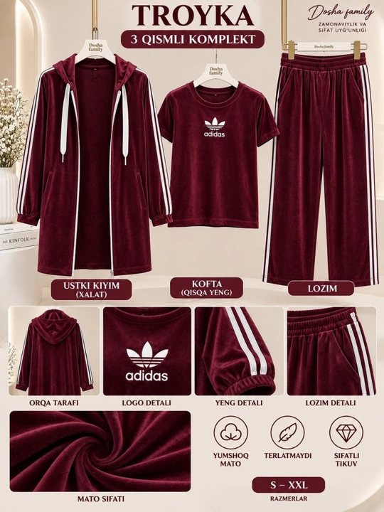 Ayollar velur sport kostyum troyka, кофта, futbolka, shim, ayollar sport kiyimi