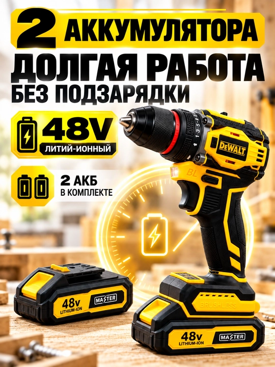 Akkumulyatorli drel-shurupovyort DW 48V, 2 ta akkumulyator
