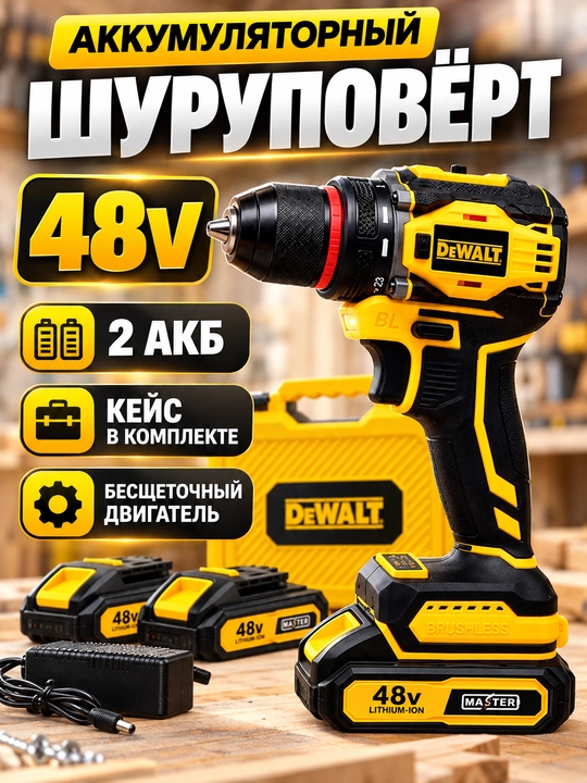 Akkumulyatorli drel-shurupovyort DW 48V, 2 ta akkumulyator