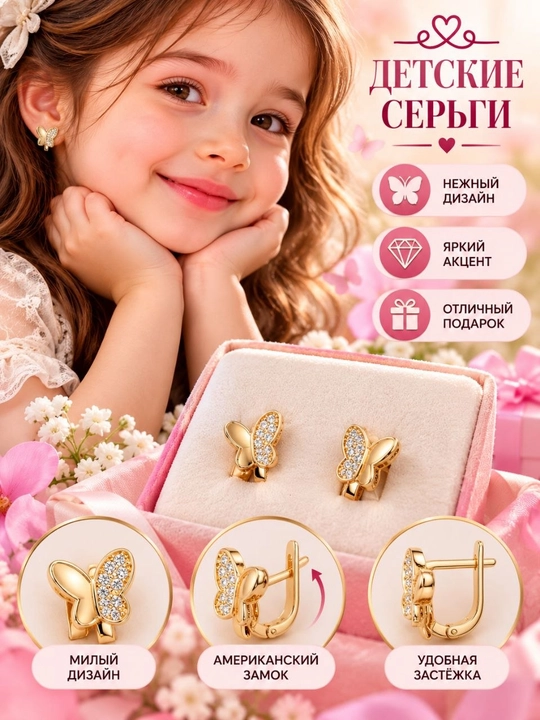 Серьги для девочек, маленькие, гипоаллергенные - 