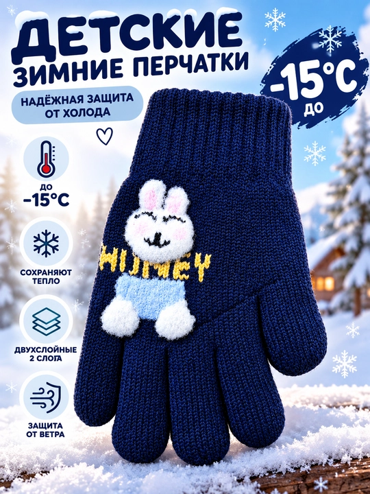 Детские зимние перчатки 5–7 лет, двухслойные, тёплые
