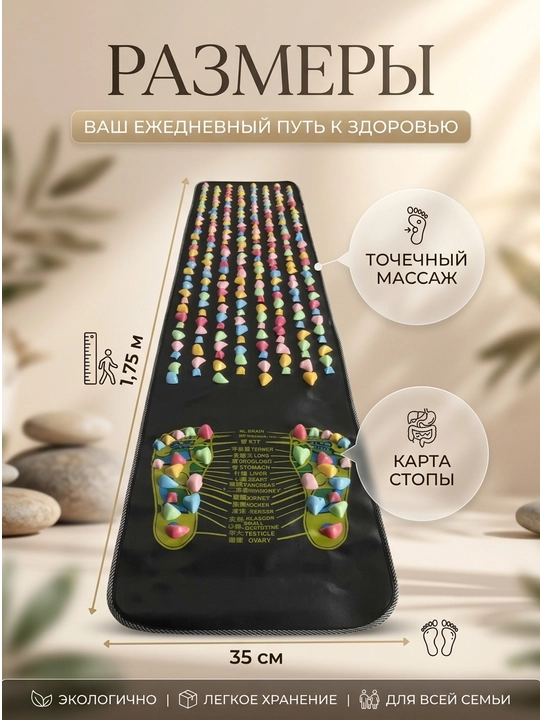 Oyoqlar uchun massajli gilam, yo'lcha. 175 sm. 35 sm
