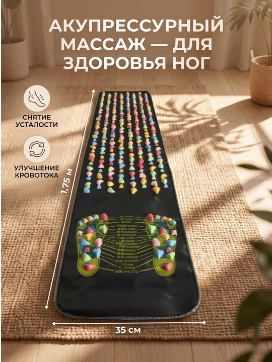 Oyoqlar uchun massajli gilam, yo'lcha. 175 sm. 35 sm