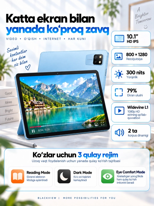 Планшет Blackview Tab 60 WiFi, без Сим-Карты, 10,1" 4/128 ГБ, Wi-Fi 6, 5100 мА·ч, HD IPS