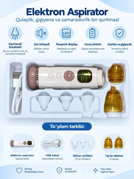 Aspirator ekektron-chaqaloqlar va bolalar uchun,8 xil kuchlanish rejim