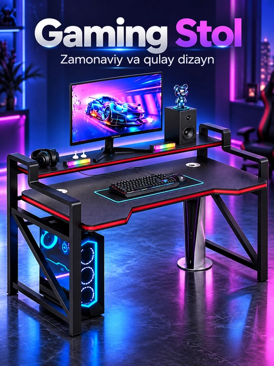 Компьютерный стол для ПК, игровой письменный стол с металлическим каркасом 140×60×91 см - 