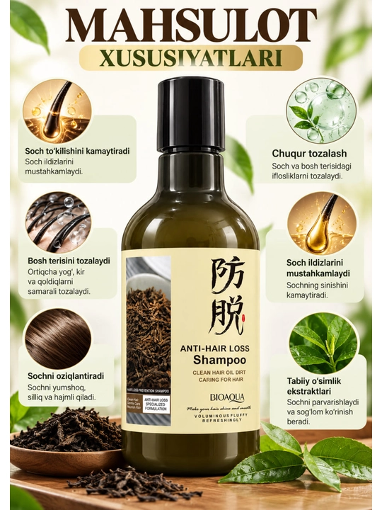 Argan moyi bilan soch to‘kilishiga qarshi shampun, 250 ml BIOAQUA Anti-Hair Loss Shampoo