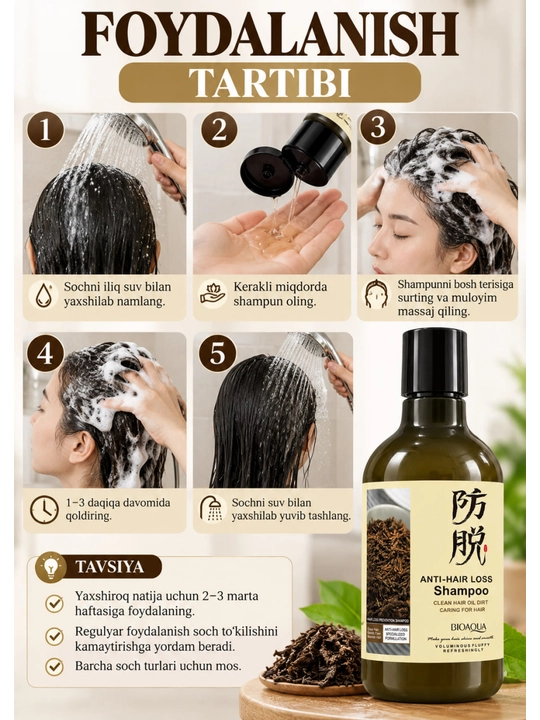 Argan moyi bilan soch to‘kilishiga qarshi shampun, 250 ml BIOAQUA Anti-Hair Loss Shampoo