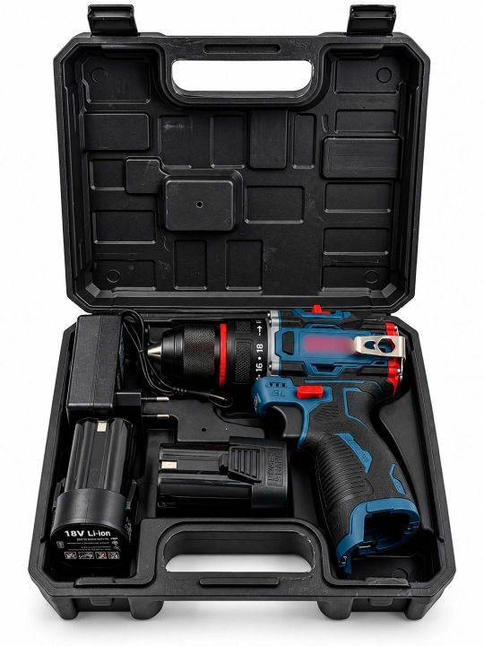 Akkumulyatorli buragich 18V Brushless, 2 ta AKB va zaryadlovchi, quti