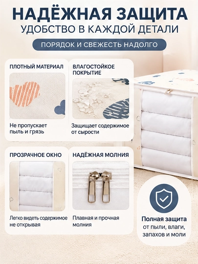 Органайзер для хранения вещей, кофр для одежды, белья и одеял, 50л 75л
