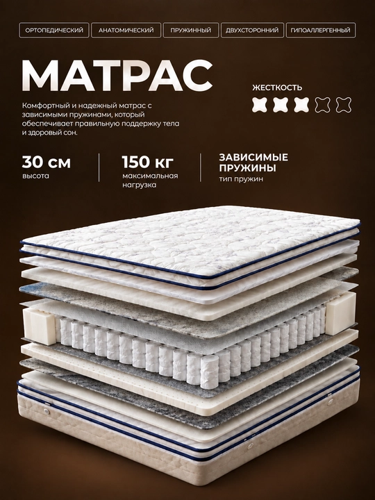 Ortopedik anatomik, ikki trafli  matras 30 santimetr, kafolat 3 yil