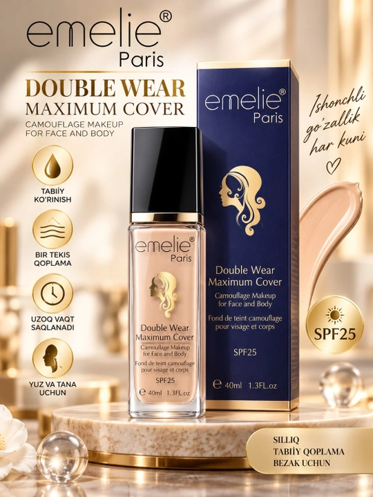 Tonal krem SPF25, yuqori qoplamali, yuz uchun, 40 ml, tabiiy ko‘rinish - 