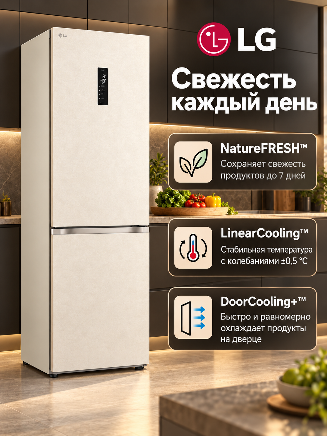 Холодильник LG GR-B459FMFW/FVFW/FQFW, 344 л, No Frost, инвертор