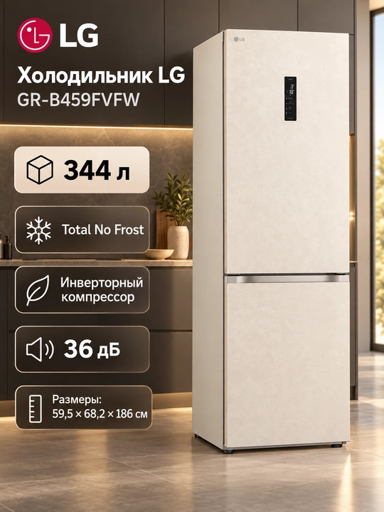 Xolodilnik LG GR-B459FMFW/FVFW/FQFW, 344 l, No Frost, invertor - 