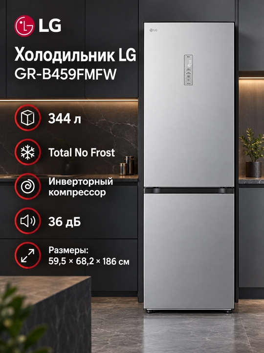 Xolodilnik LG GR-B459FMFW/FVFW/FQFW, 344 l, No Frost, invertor - 