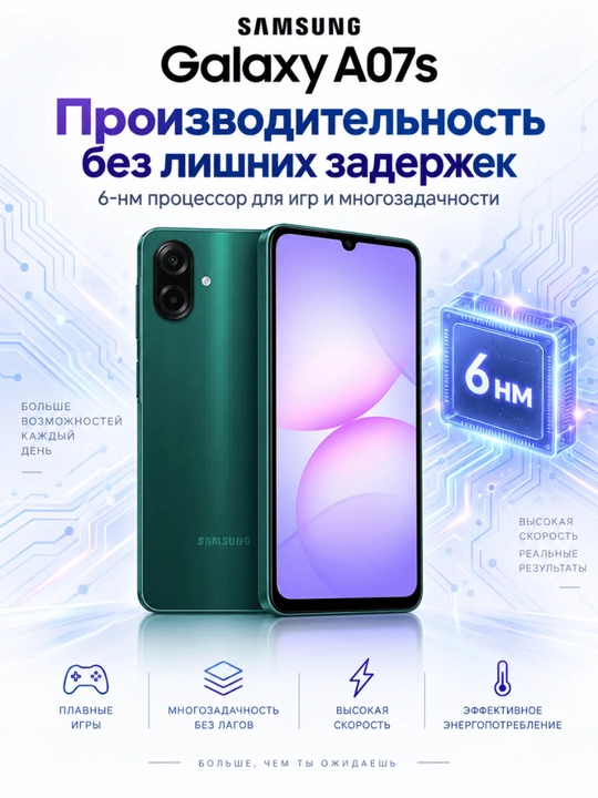 Samsung Galaxy A07s 4/128 ГБ, 6.7", 50 МП, 5000 мАч, Dual SIM