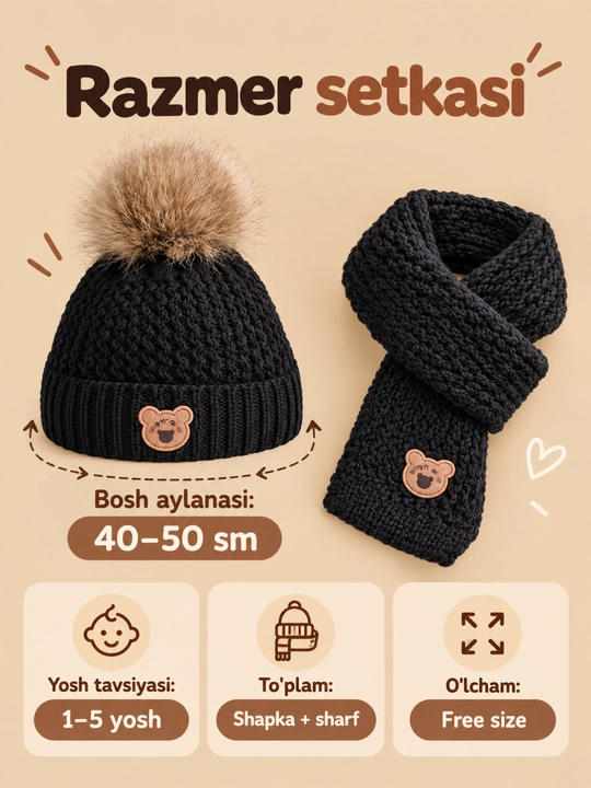 Bolalar uchun yumshoq plyush qishki shapka, ayiq quloqli, issiq
