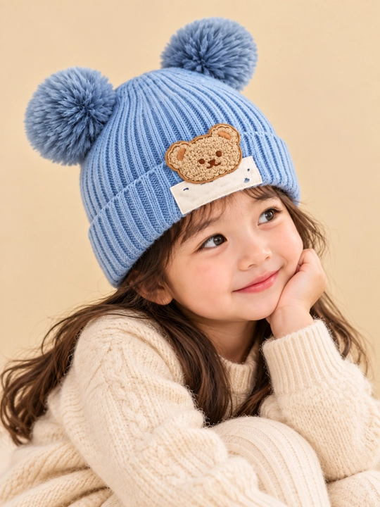 Bolalar uchun yumshoq plyush qishki shapka, ayiq quloqli, issiq