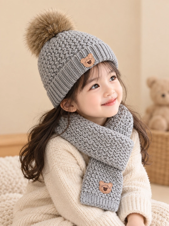Bolalar uchun yumshoq plyush qishki shapka, ayiq quloqli, issiq