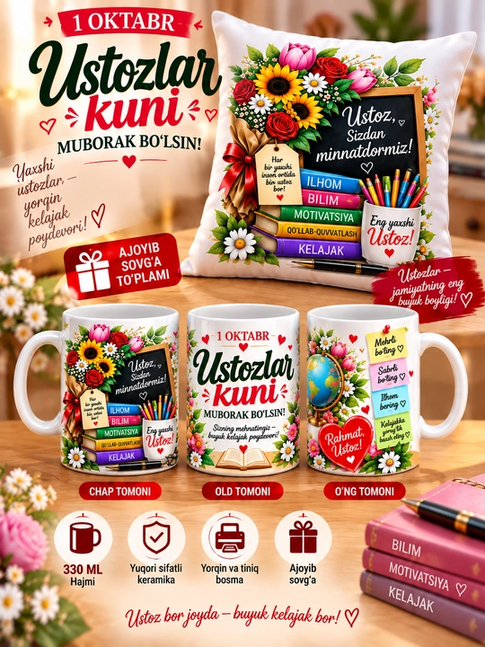 Set sovg'a Yostiqcha va bakal, krujka, Ustozlar uchun yoqimli sovg'a seti - 